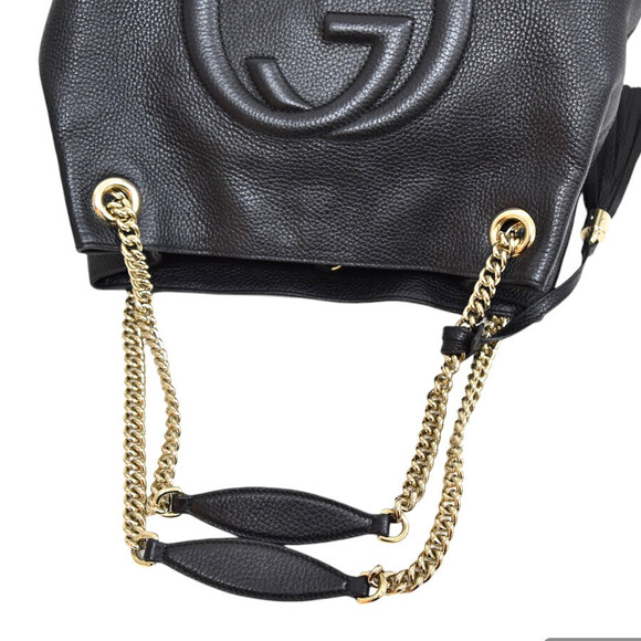 Gucci Soho Interlocking GG Tote Bag Chain Shoulder Strap Black Leather - Picture 7 of 9